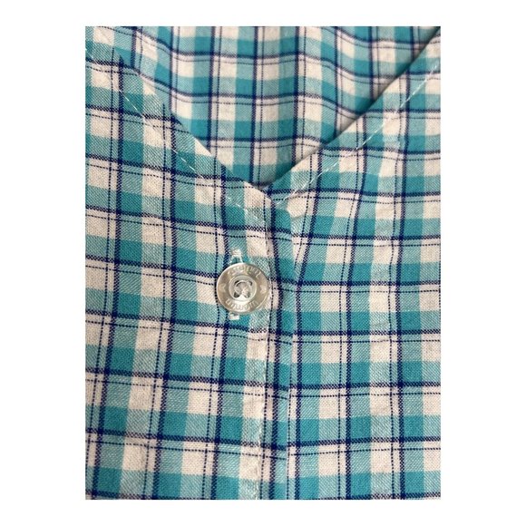 Woman Within Size L 18/20 Blue White Check Gingham V-Neck Button Up Blouse Top - Picture 6 of 10